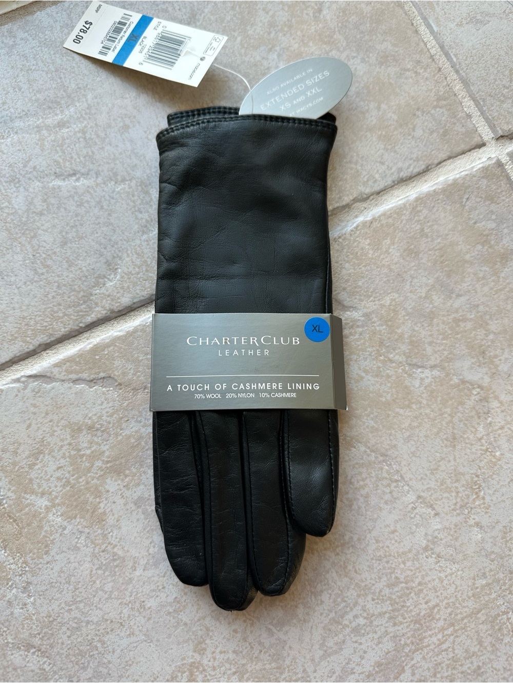 Charter Club Black Leather Cashmere-Blend Men's Gloves